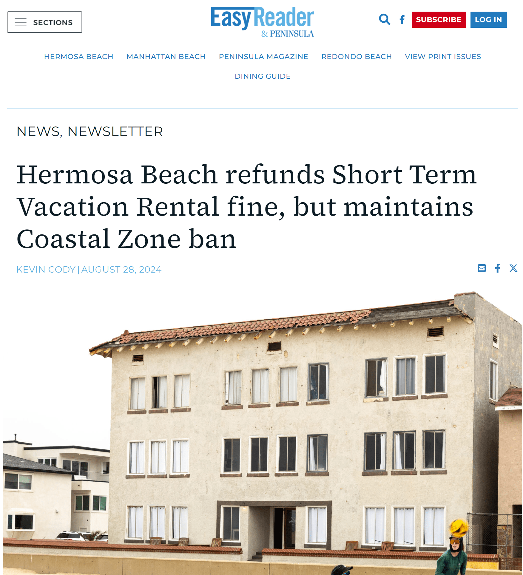 Easy Reader: Hermosa Beach refunds Short Term Vacation Rental fine, but maintains Coastal Zone ban