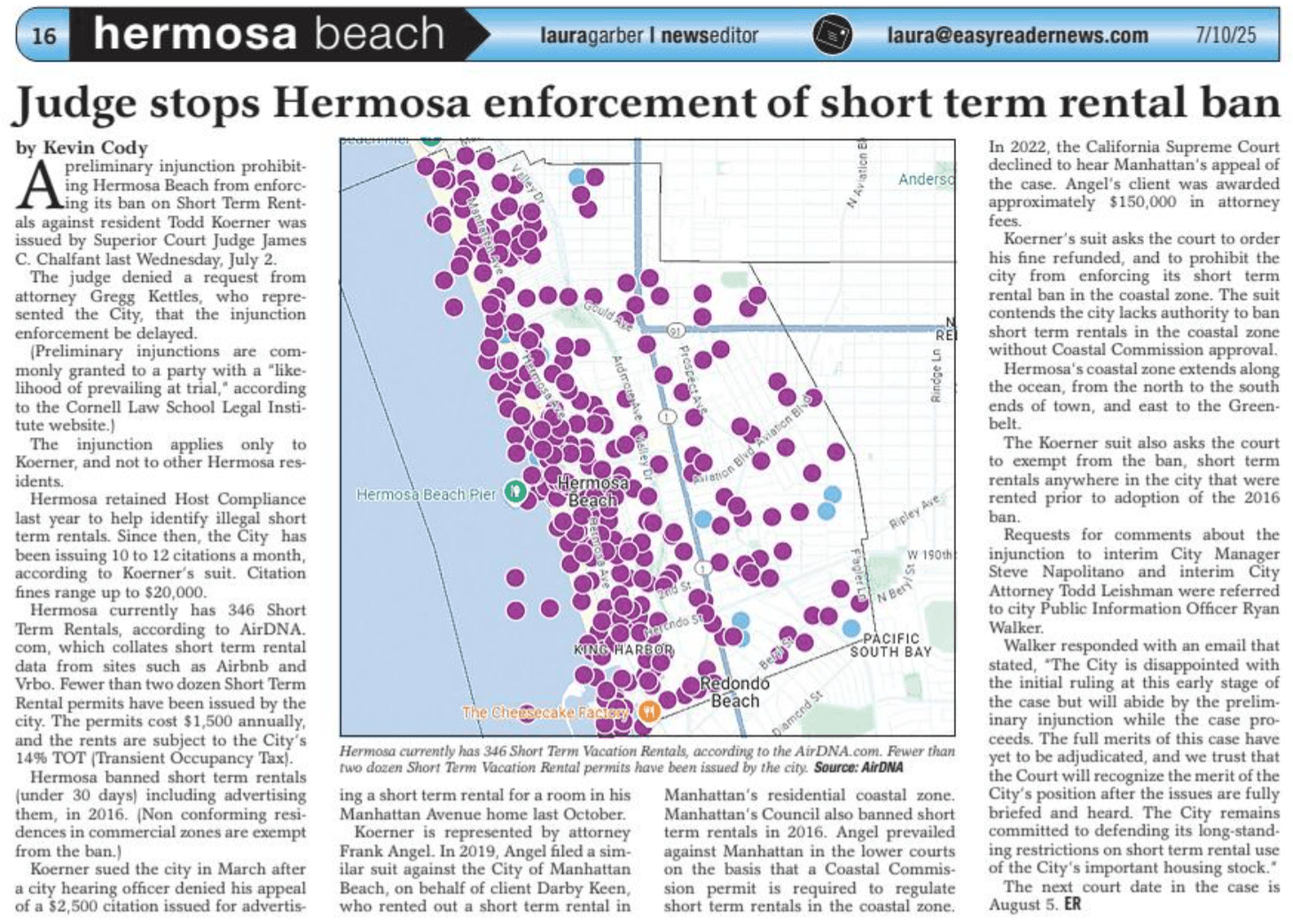Easy Reader: Judge stops Hermosa enforcement of short term rental ban